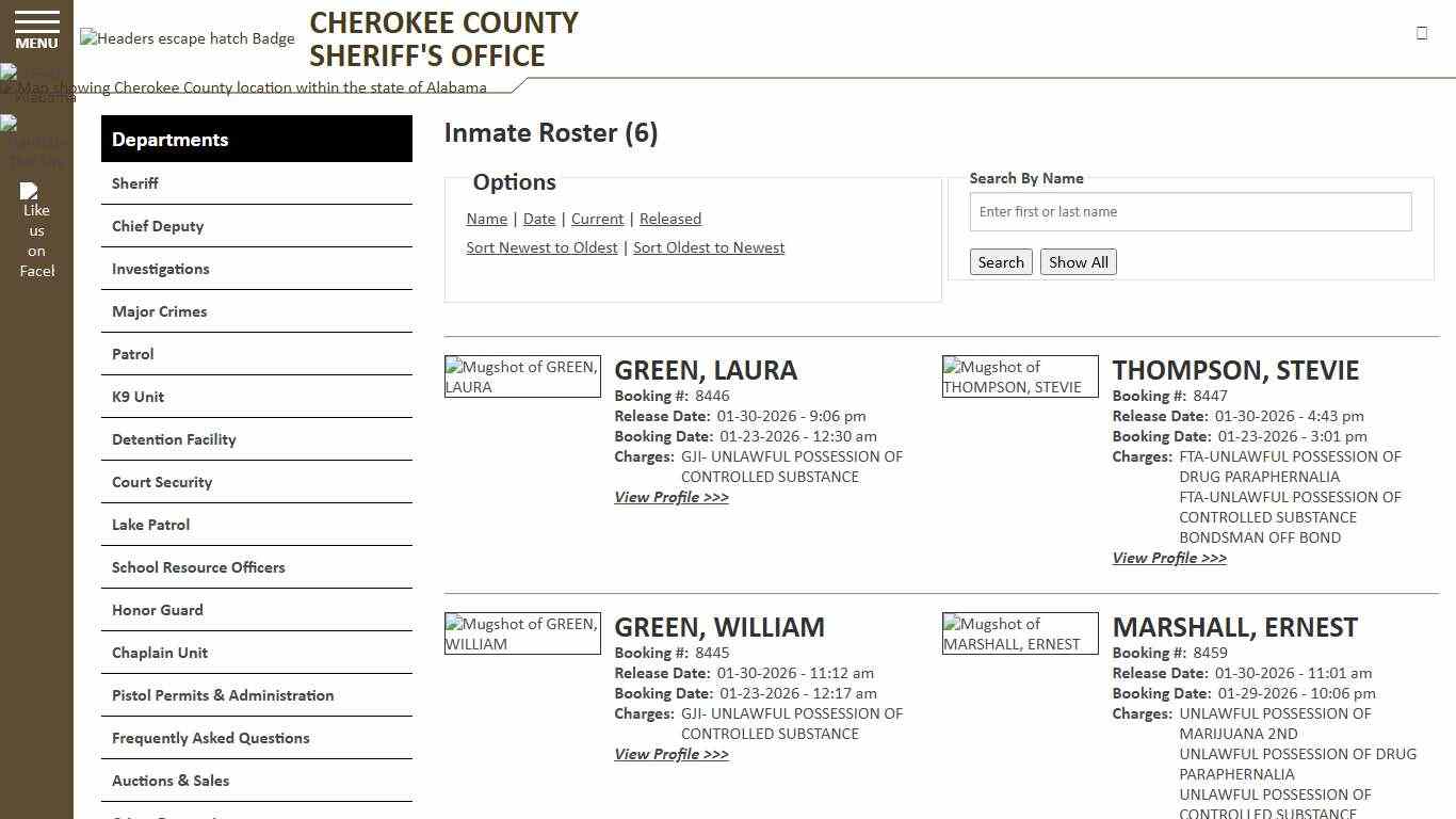 Inmate Roster - Released Inmates Booking Date Descending - Cherokee County Sheriff AL
